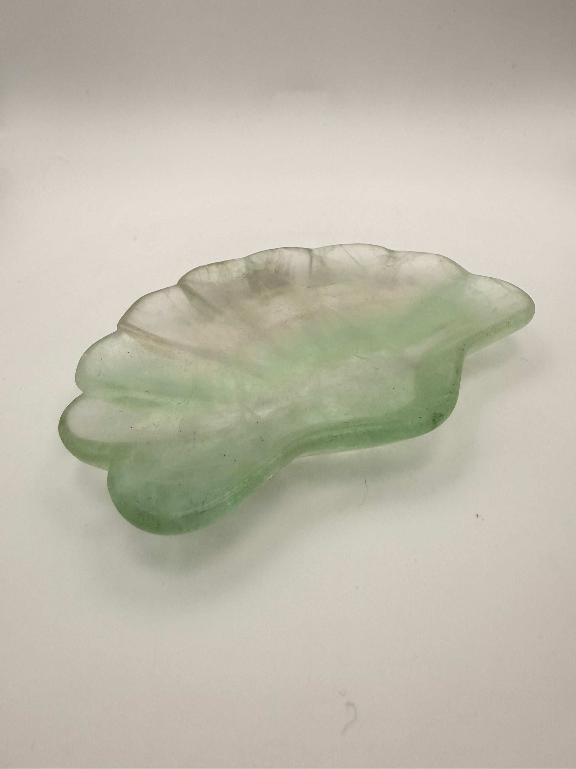 Polished Fluorite crystal bowl in the shape of a shell.