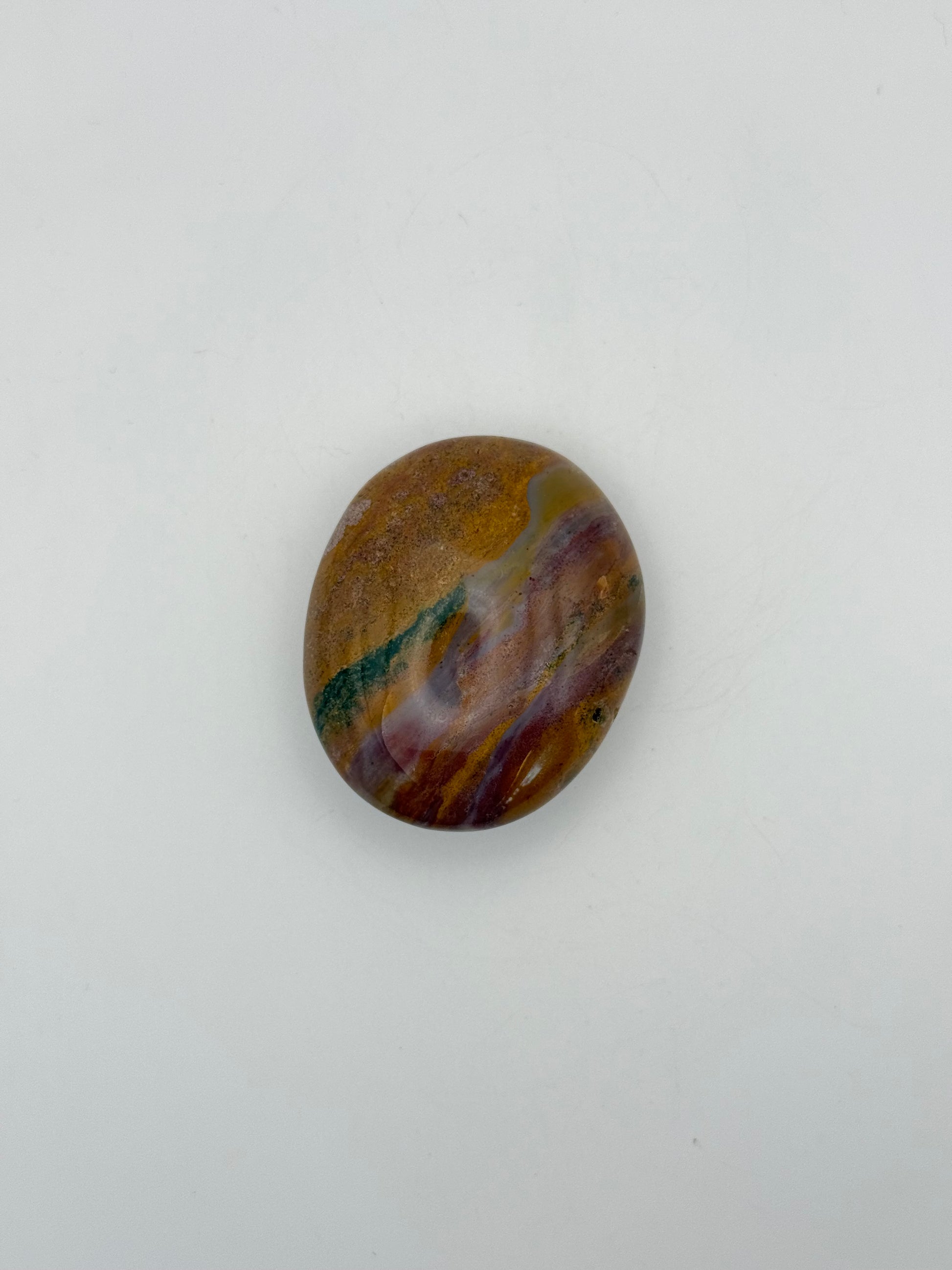 Polished ocean jasper palm stone.