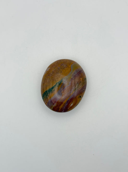 Polished ocean jasper palm stone.