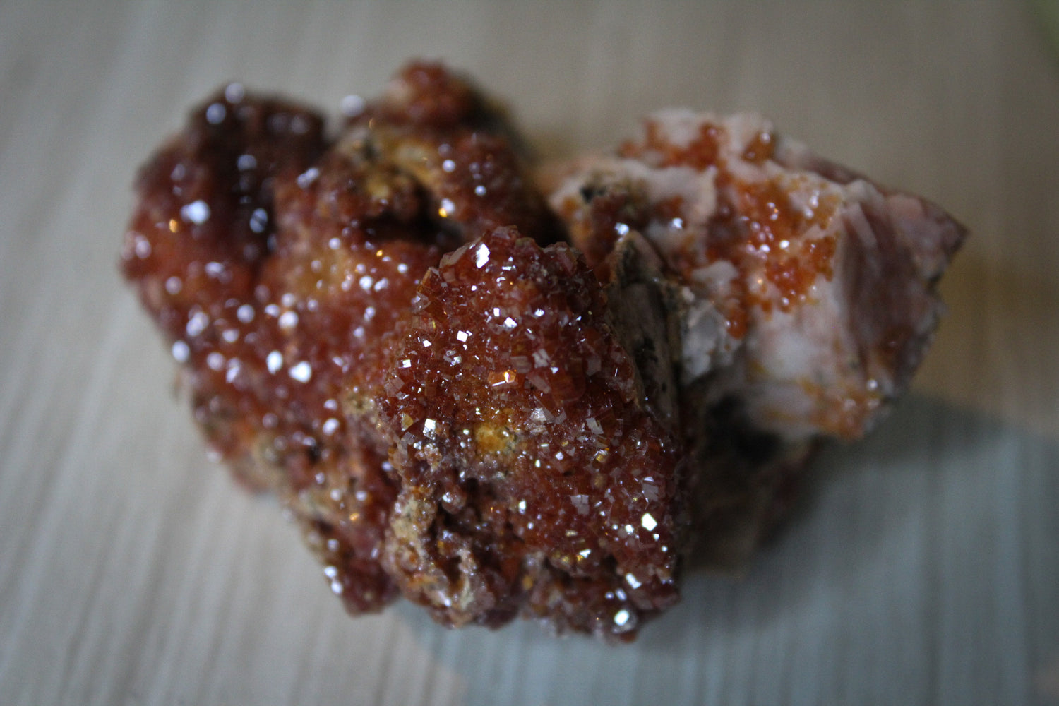 Vanadinite specimen with amazing sparkly red crystal formations.