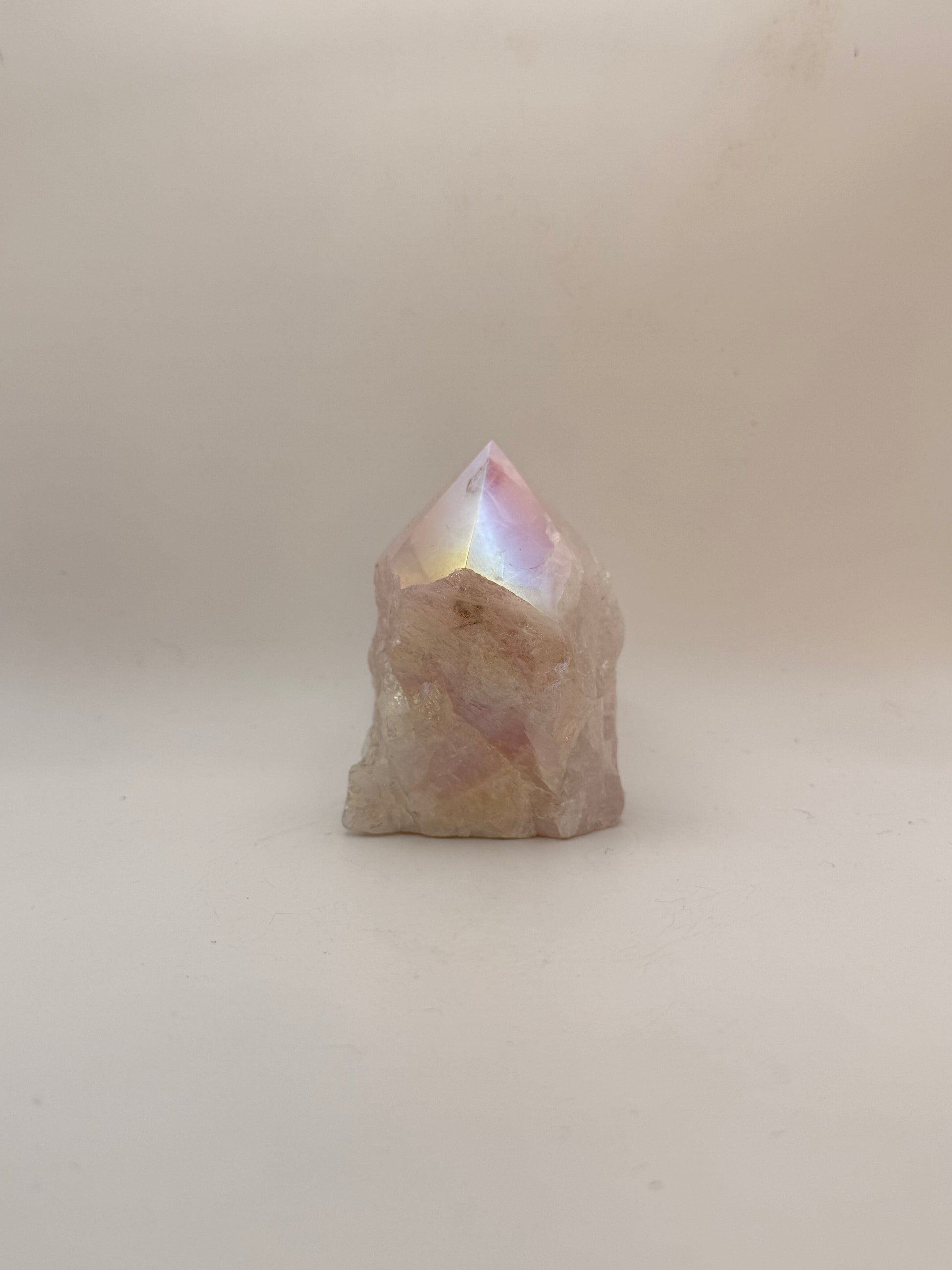 Treated rose quartz tower.