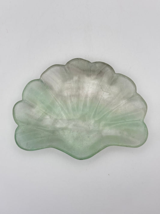 Polished Fluorite crystal bowl in the shape of a shell.