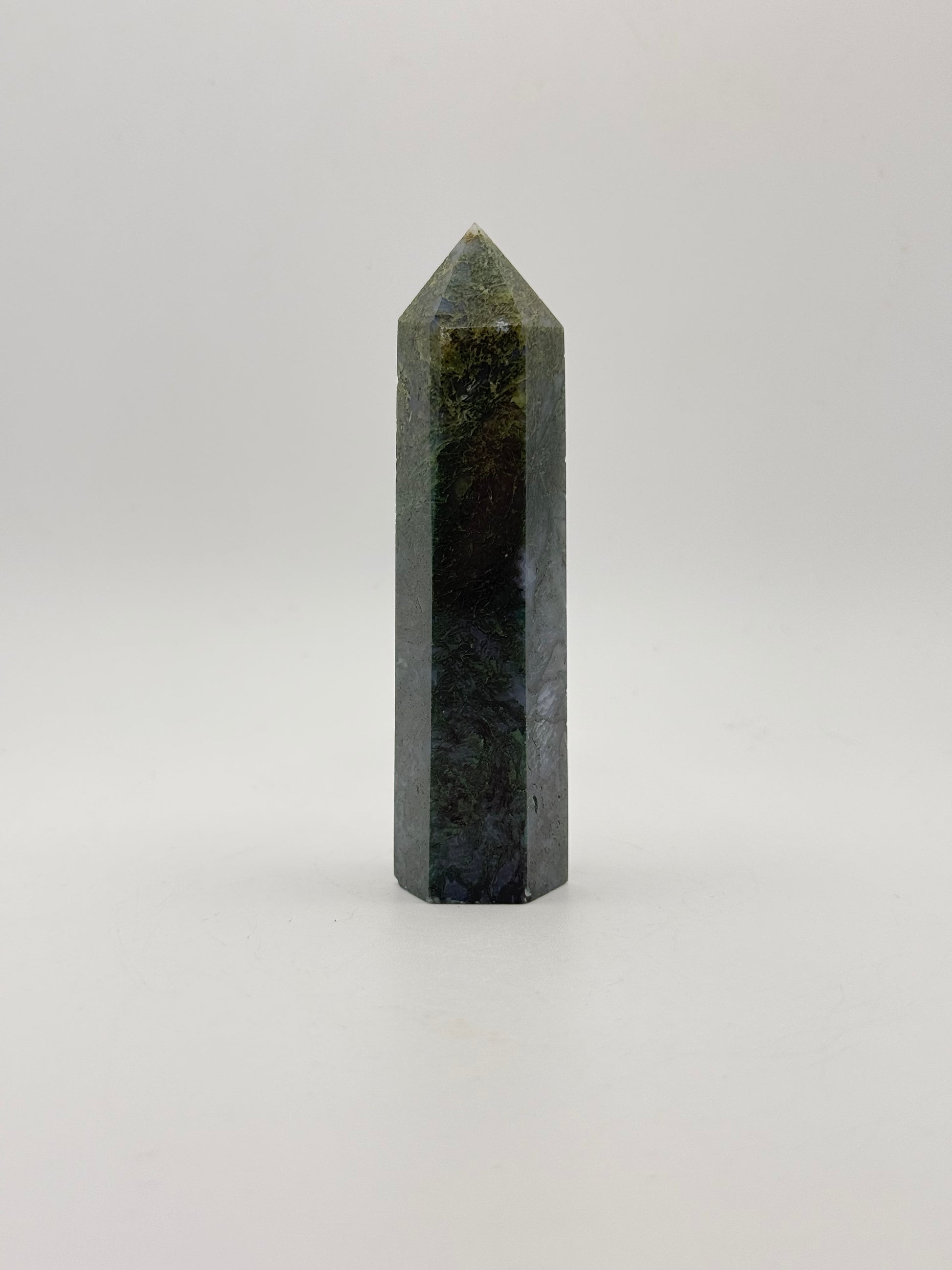 Moss agate crystal tower.