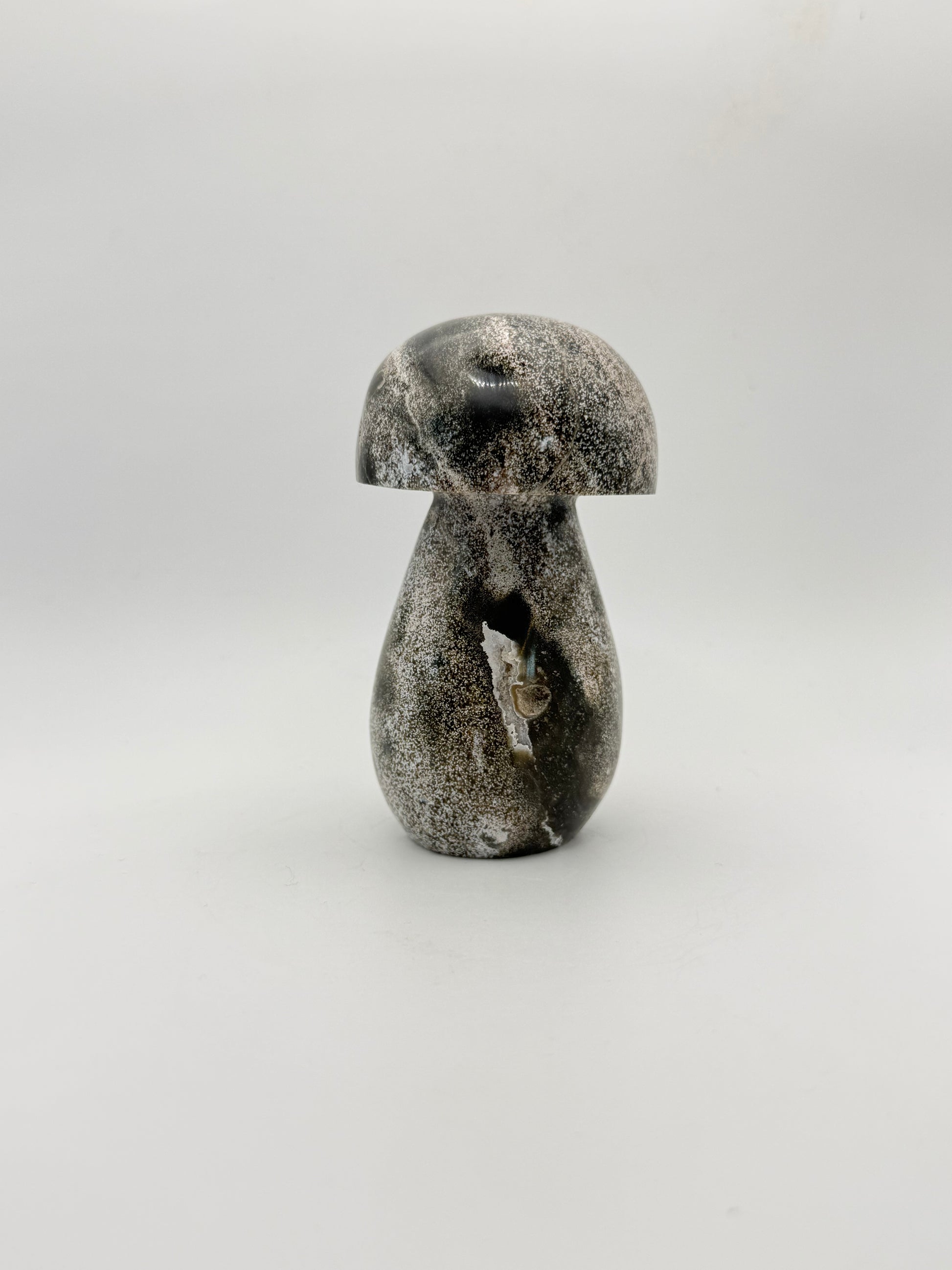 Ocean jasper stone in the shape of a mushroom.