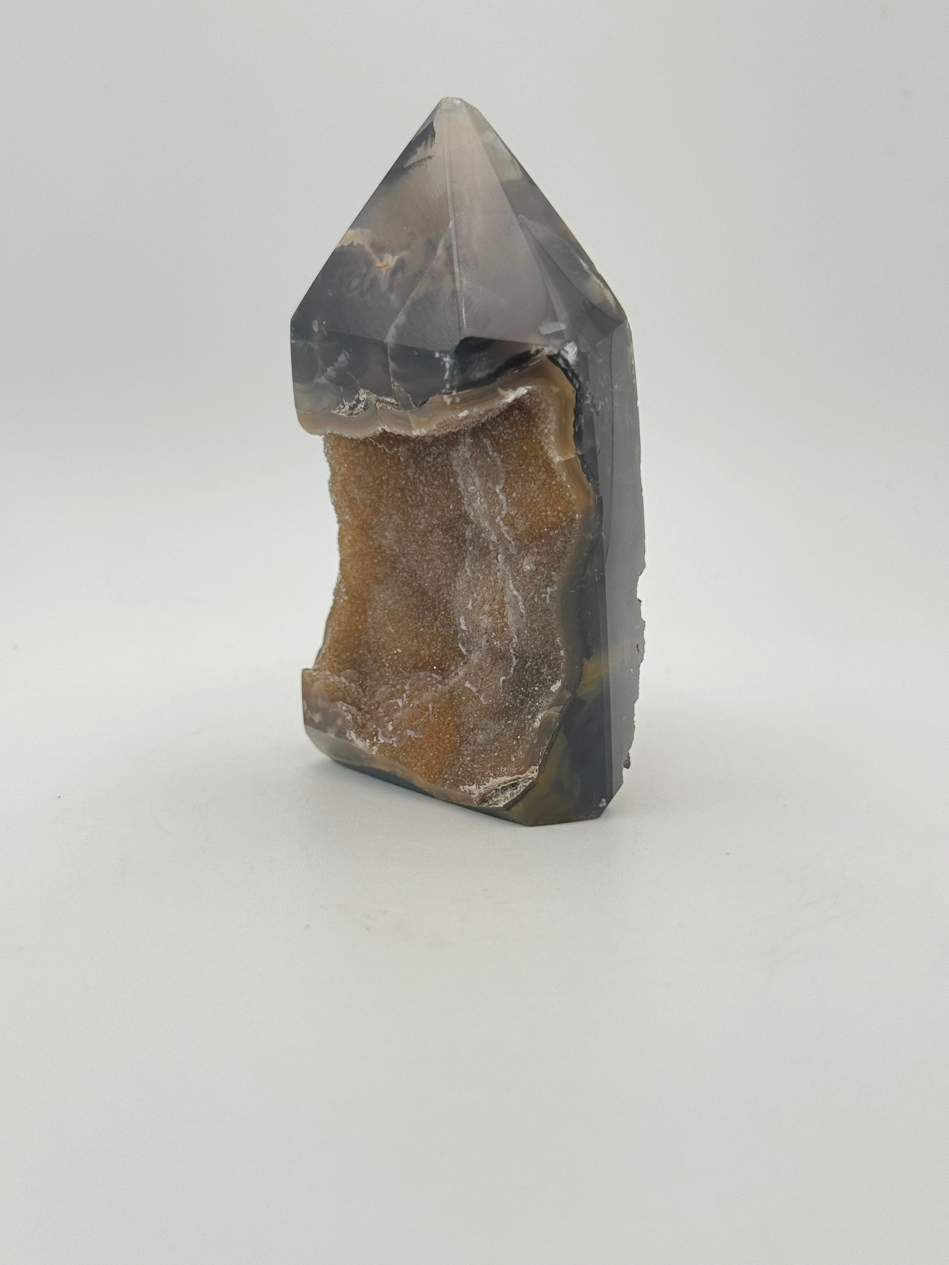 Polished druzy agate tower.