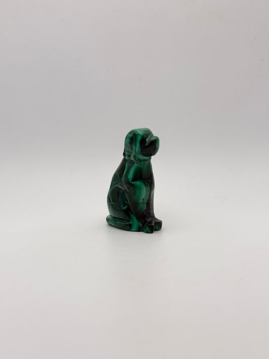 Polished malachite dog carving.