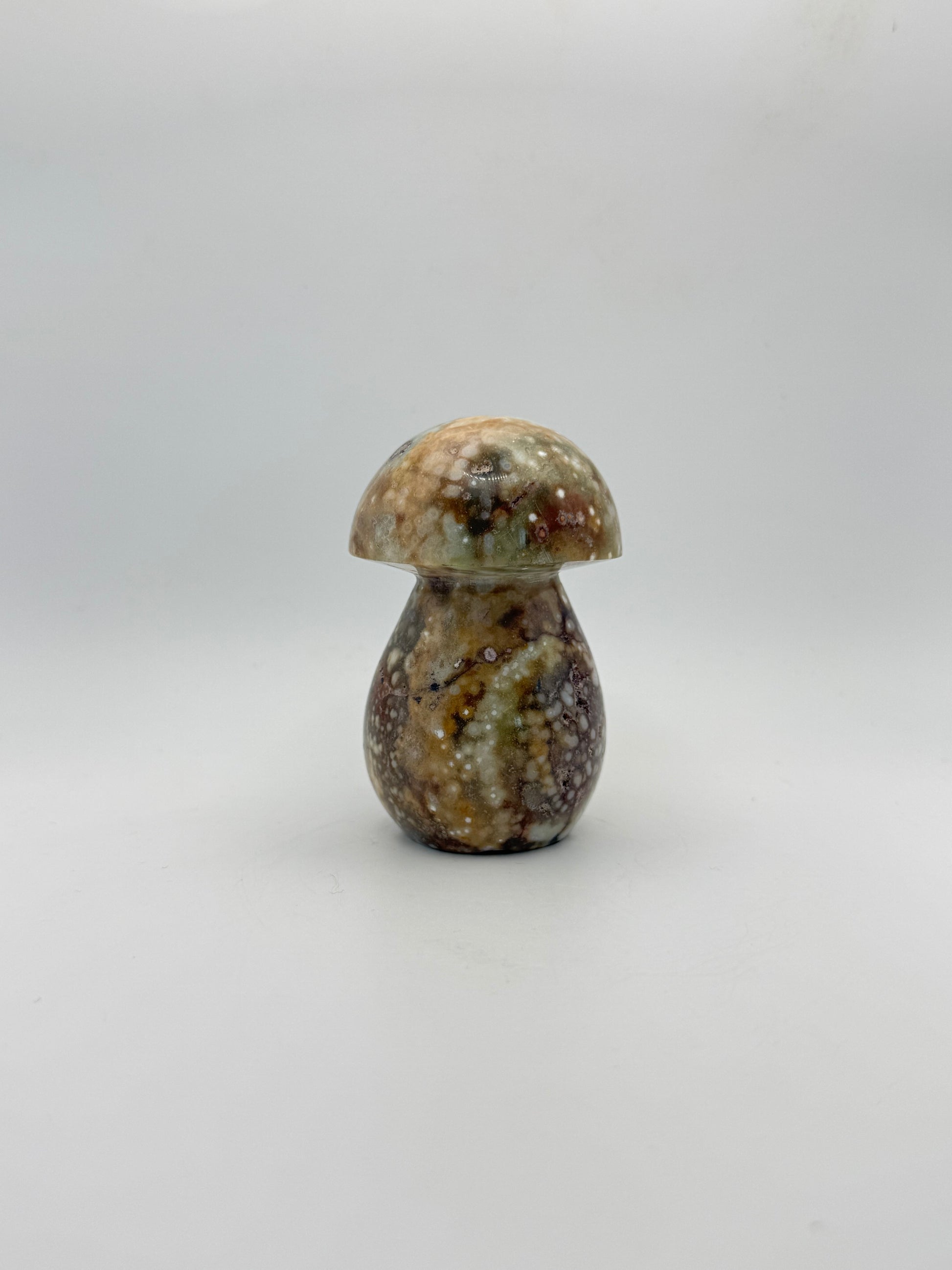 Ocean jasper stone in the shape of a mushroom.