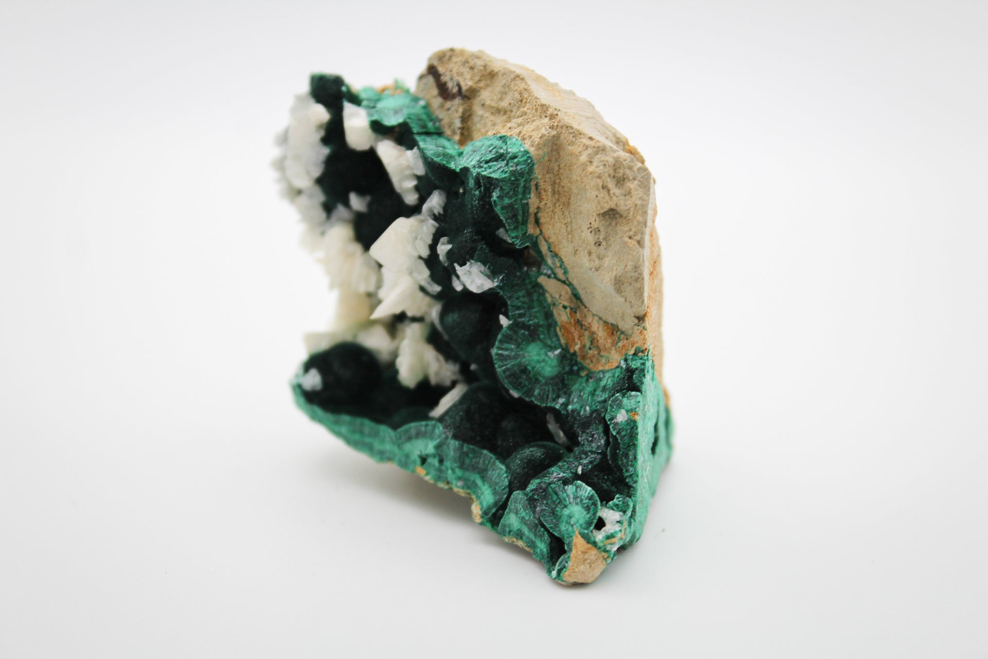 Raw velvet malachite with calcite specimen