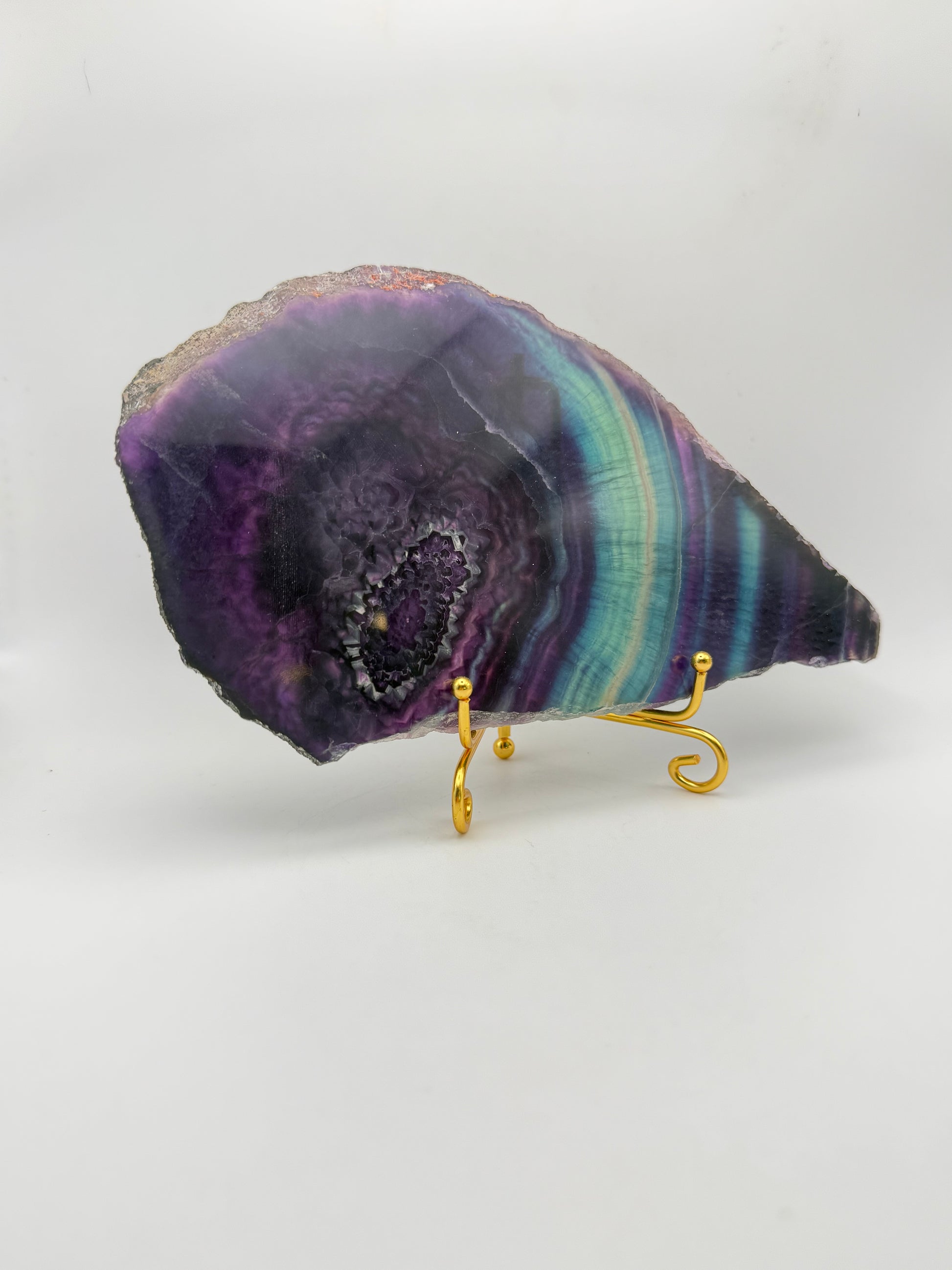 Rainbow Fluorite slab with amazing green, blue, and purple colors.