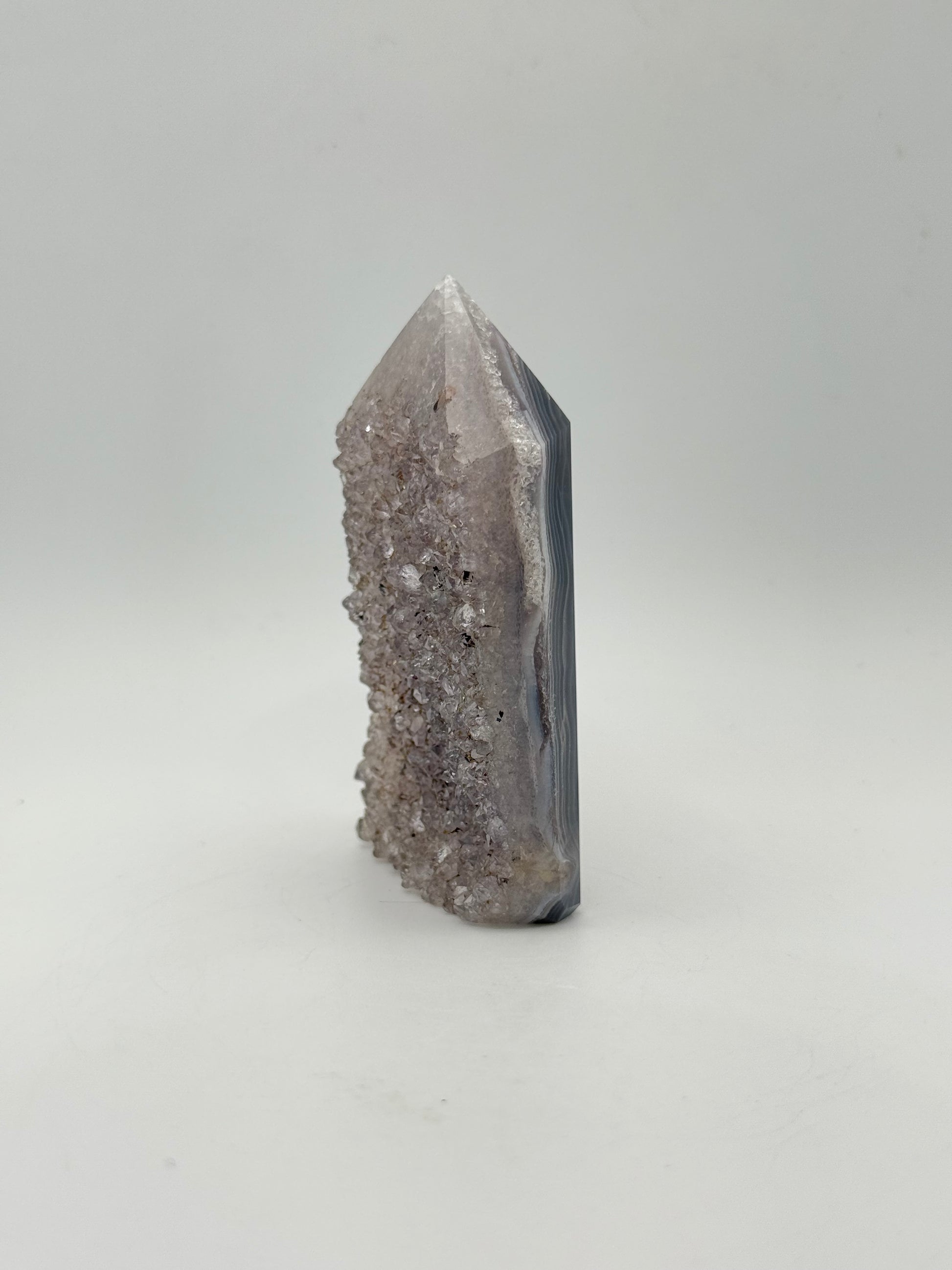 Polished druzy agate tower. About 3.25  inches tall.