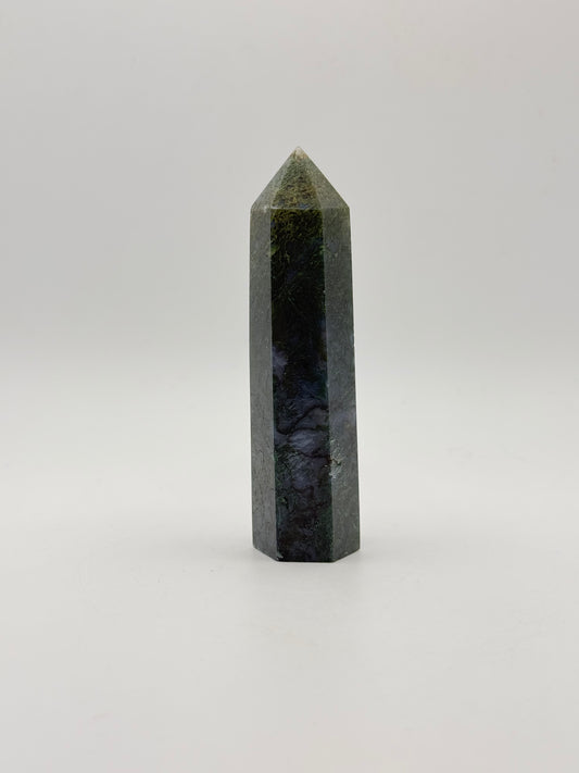 Moss agate crystal tower.