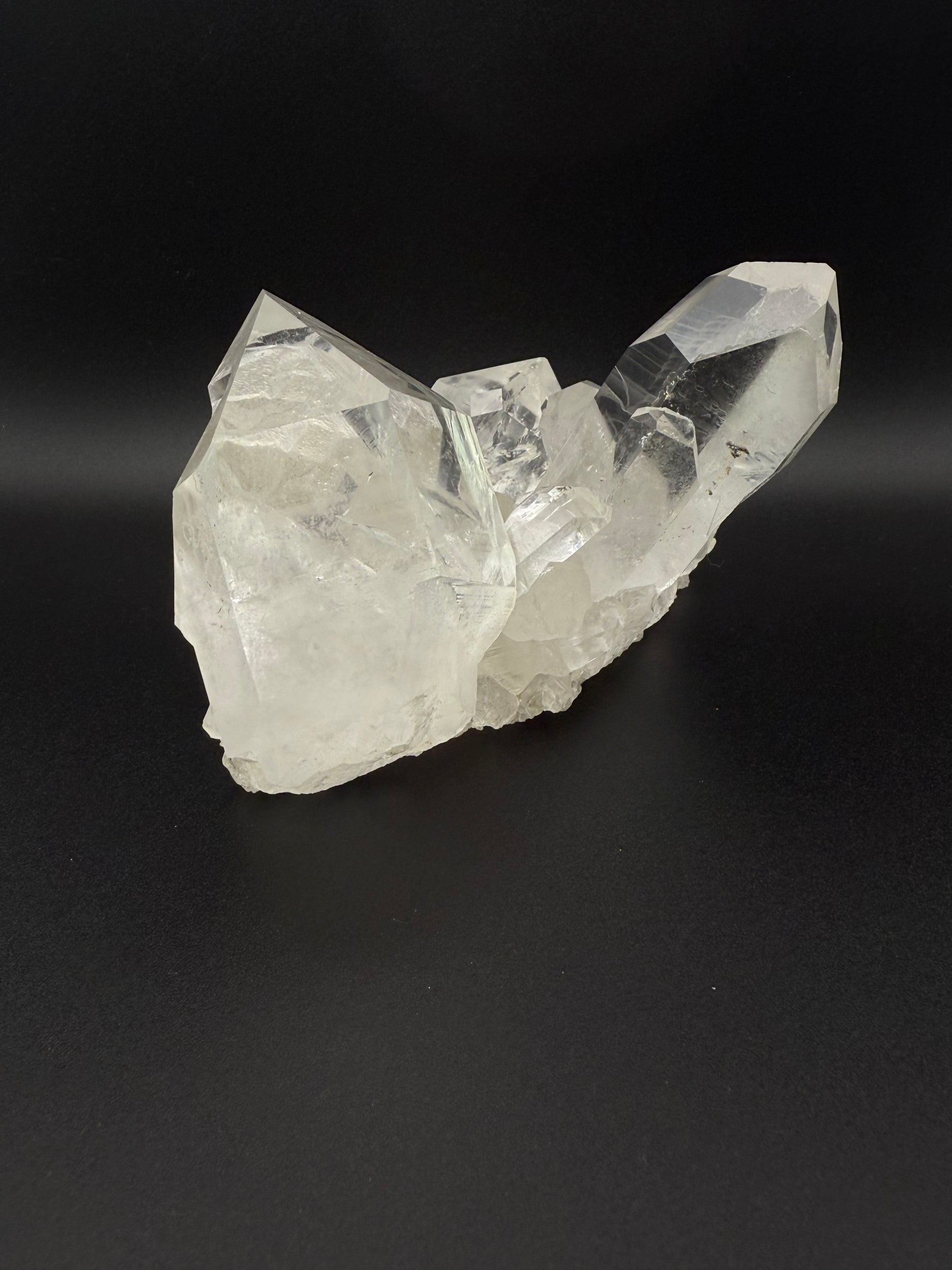 Large cluster of clear quartz crystals.