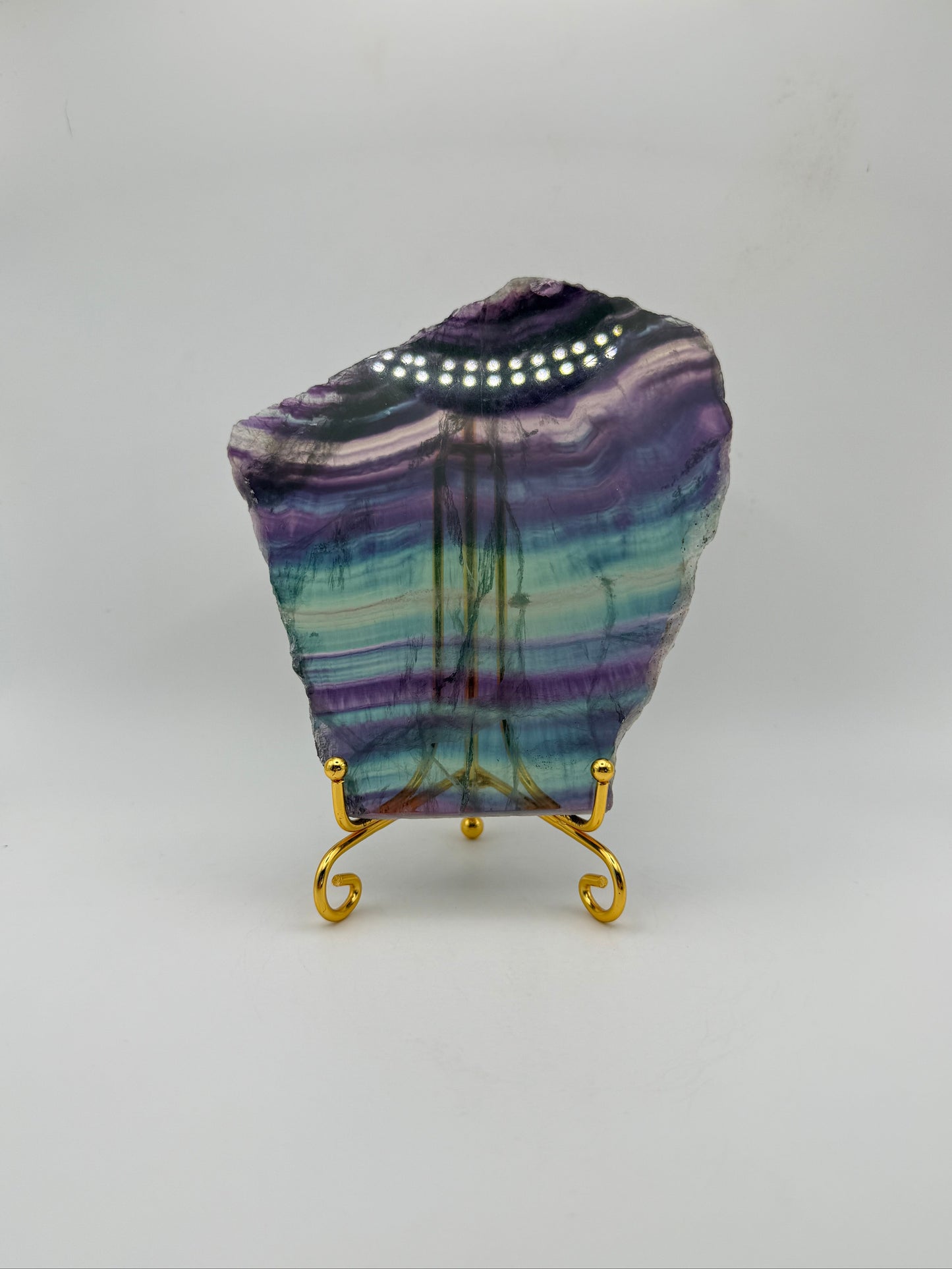 Rainbow Fluorite slab with amazing green, blue, and purple colors.