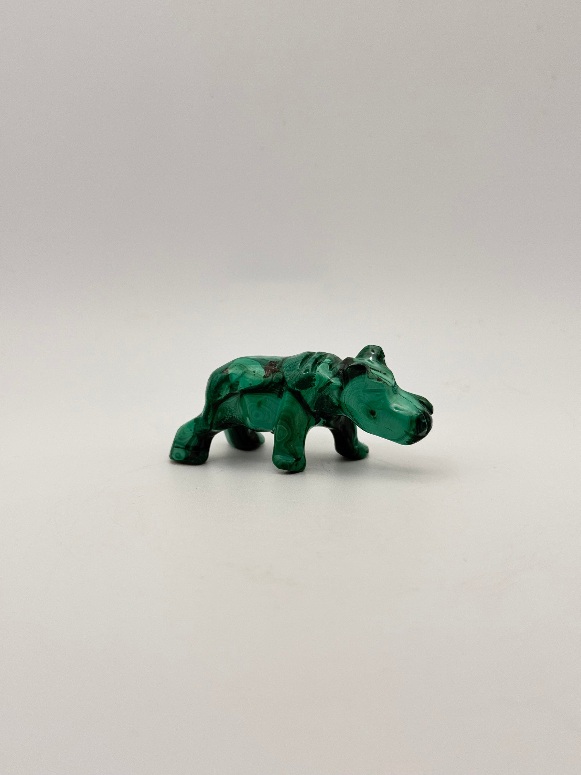 Malachite hippo carving.