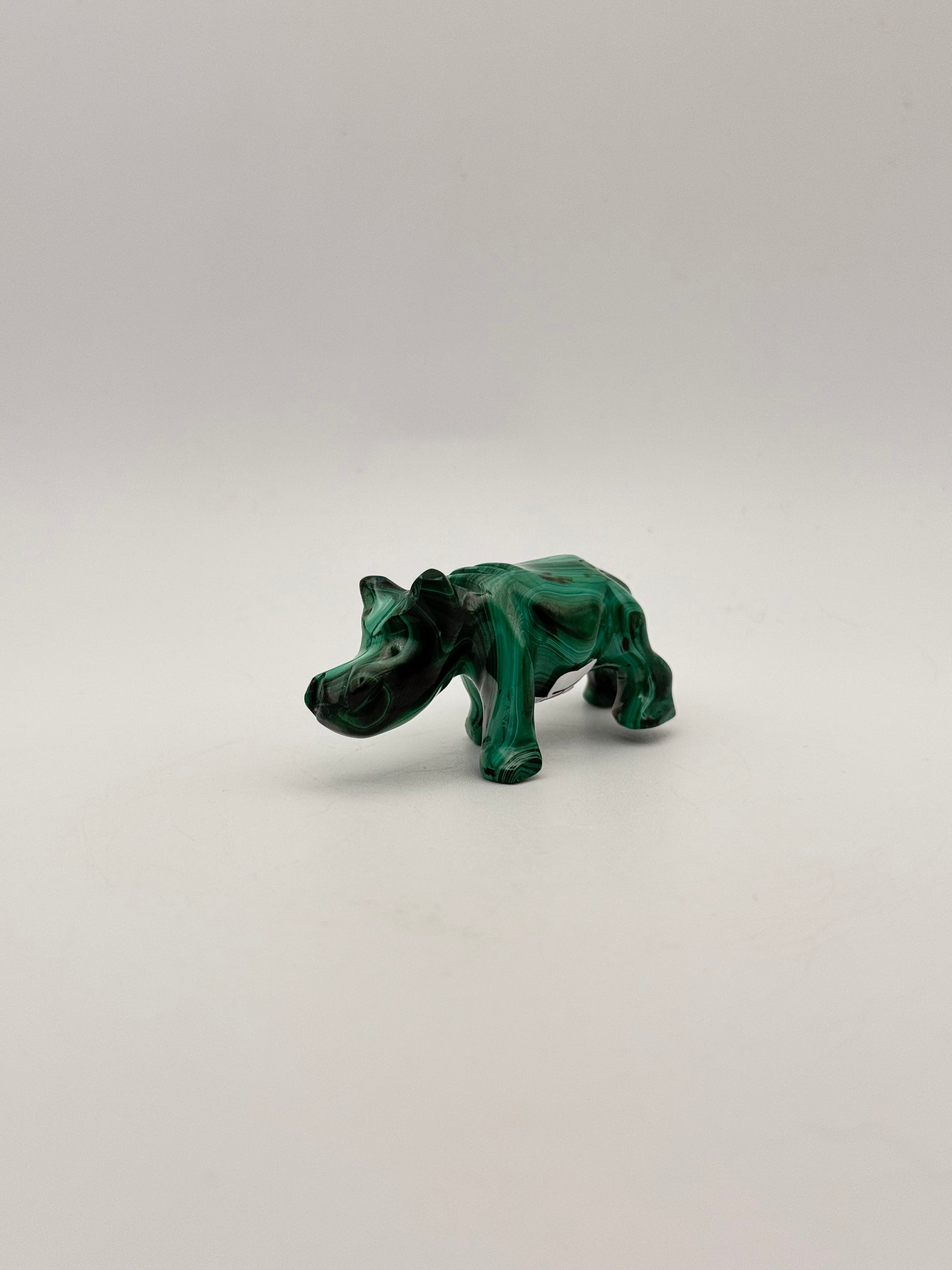 Malachite hippo carving.