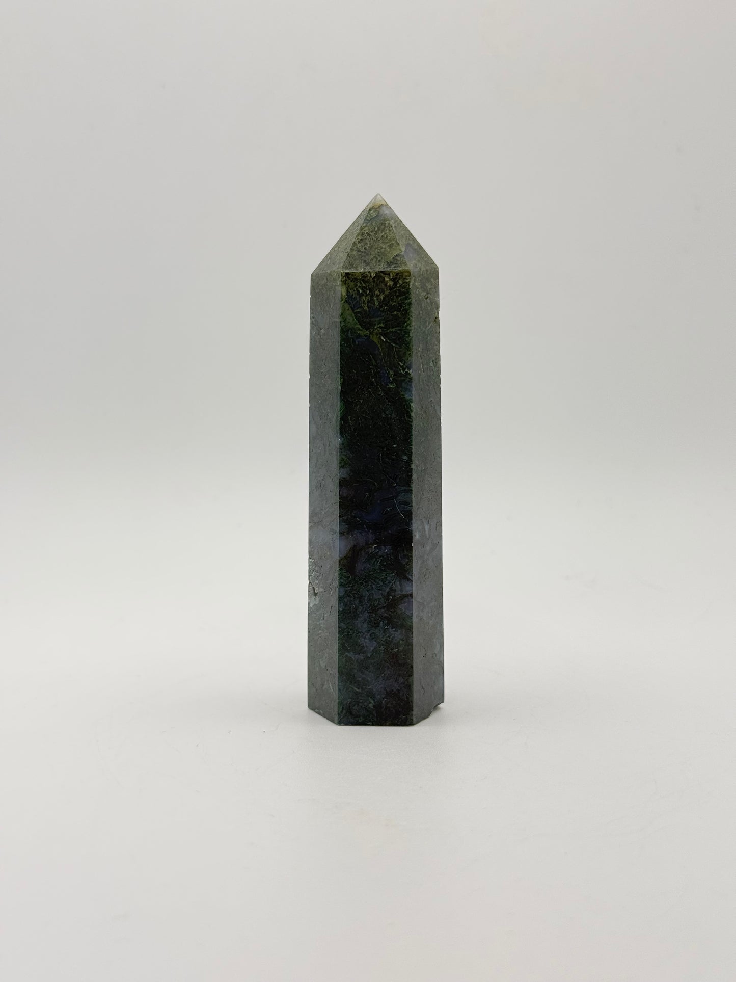 Moss agate crystal tower.