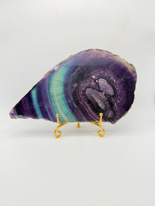 Rainbow Fluorite slab with amazing green, blue, and purple colors.