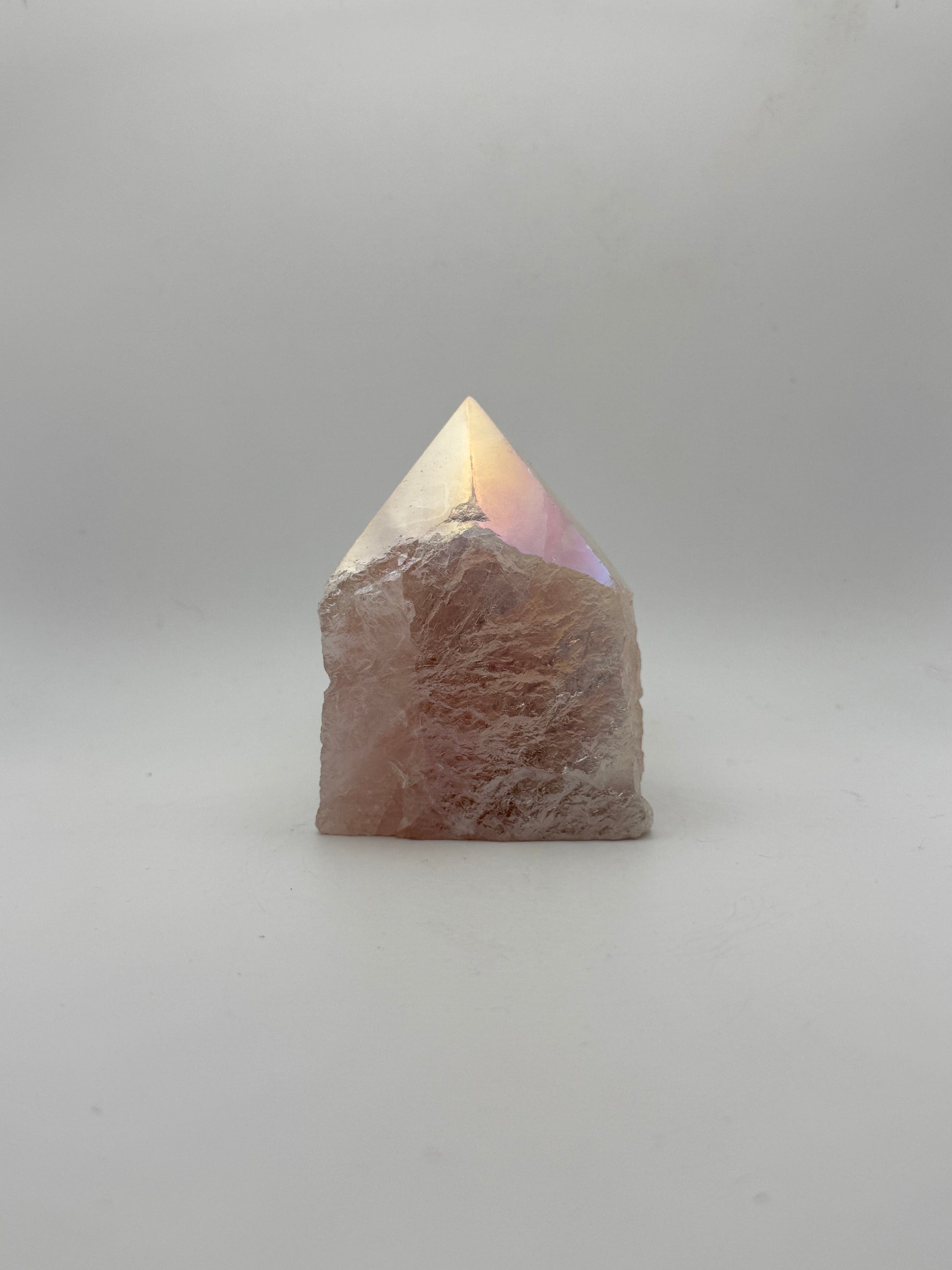 Treated rose quartz tower.