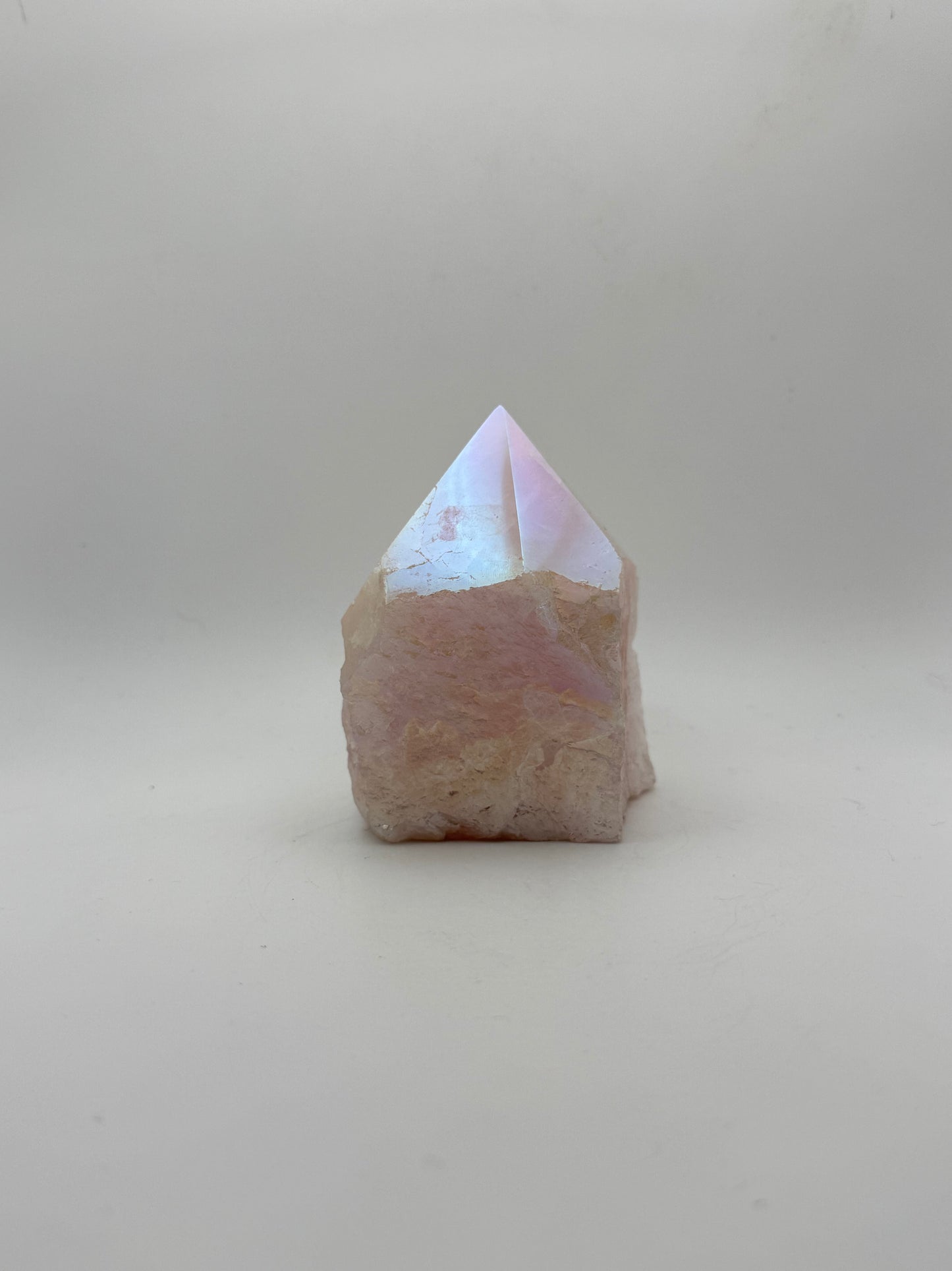Treated rose quartz tower.