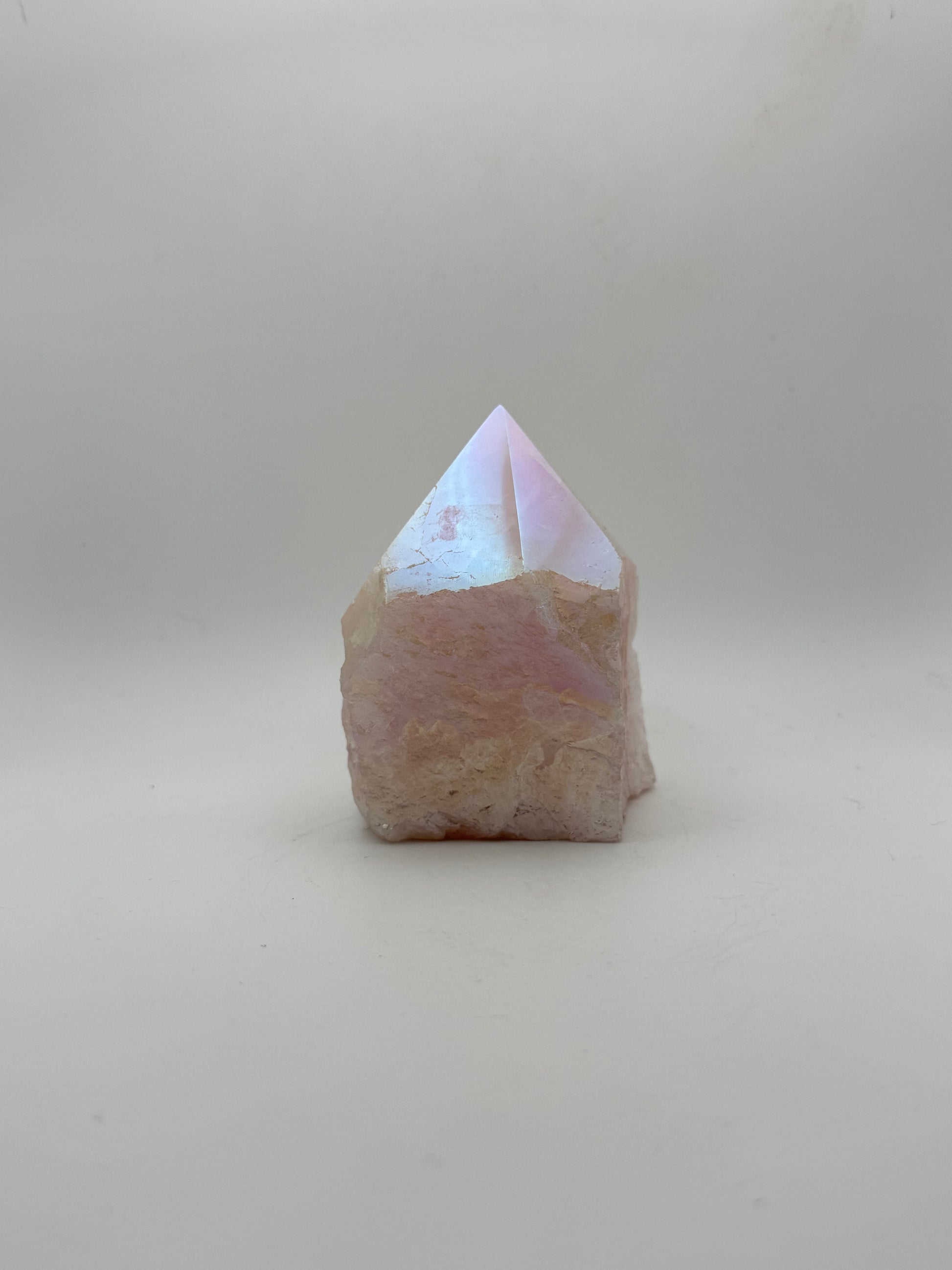 Treated rose quartz tower.