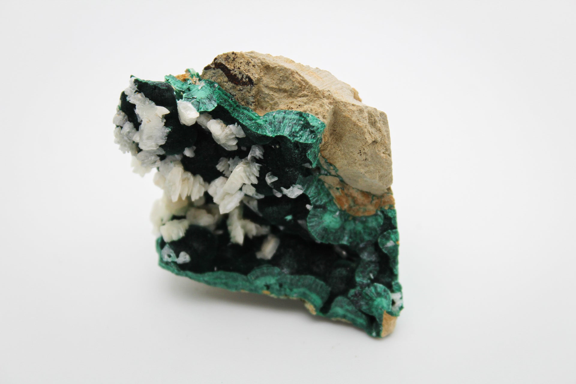 Raw velvet malachite with calcite specimen