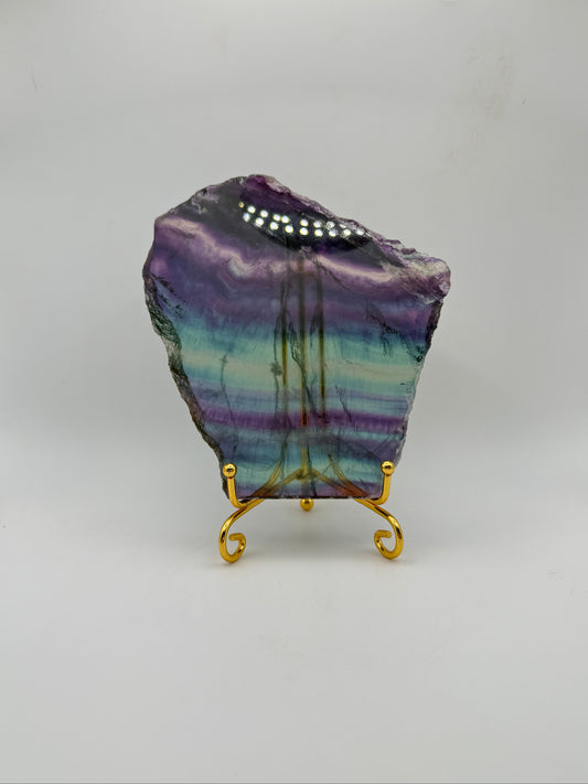 Rainbow Fluorite slab with amazing green, blue, and purple colors.