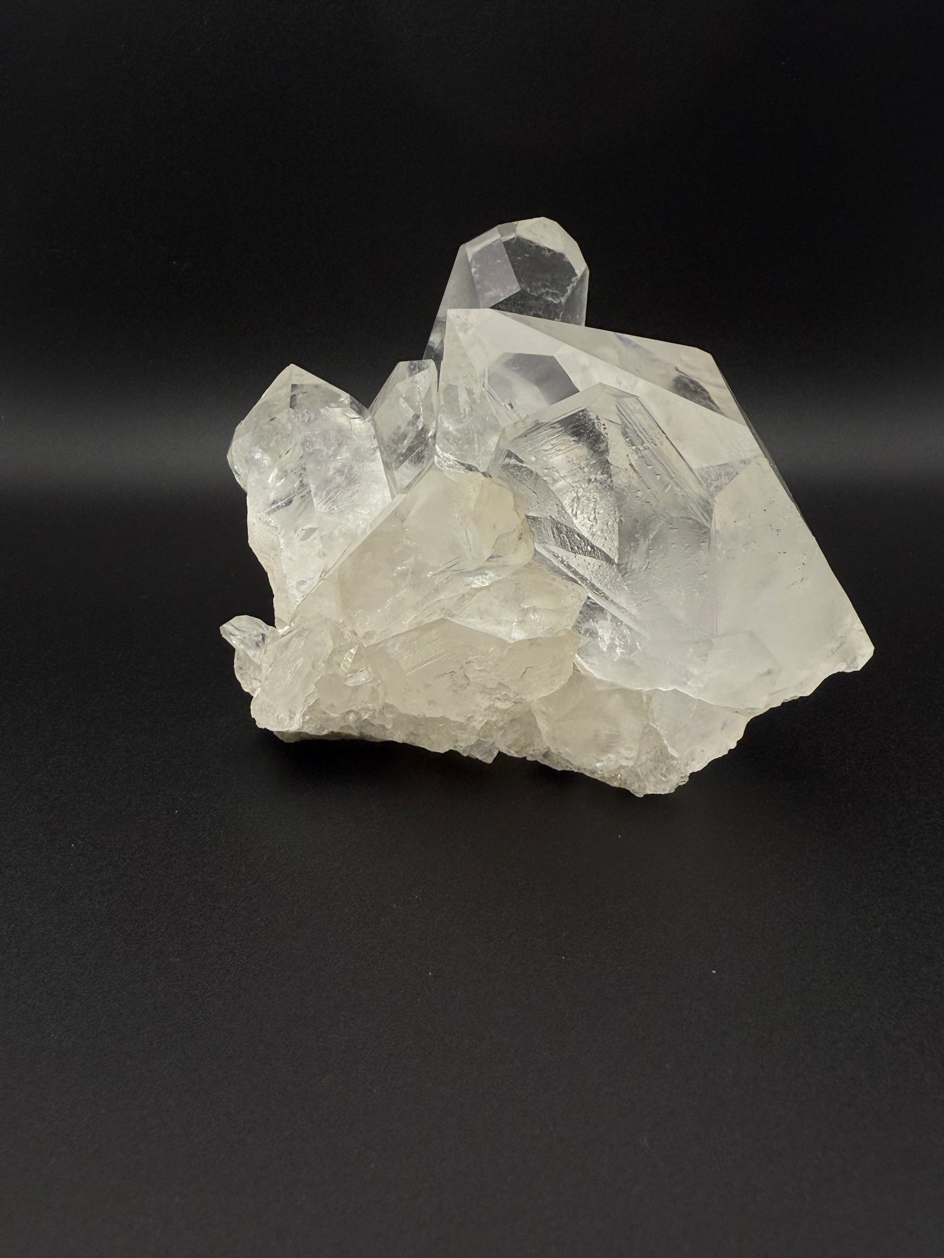 Large cluster of clear quartz crystals.