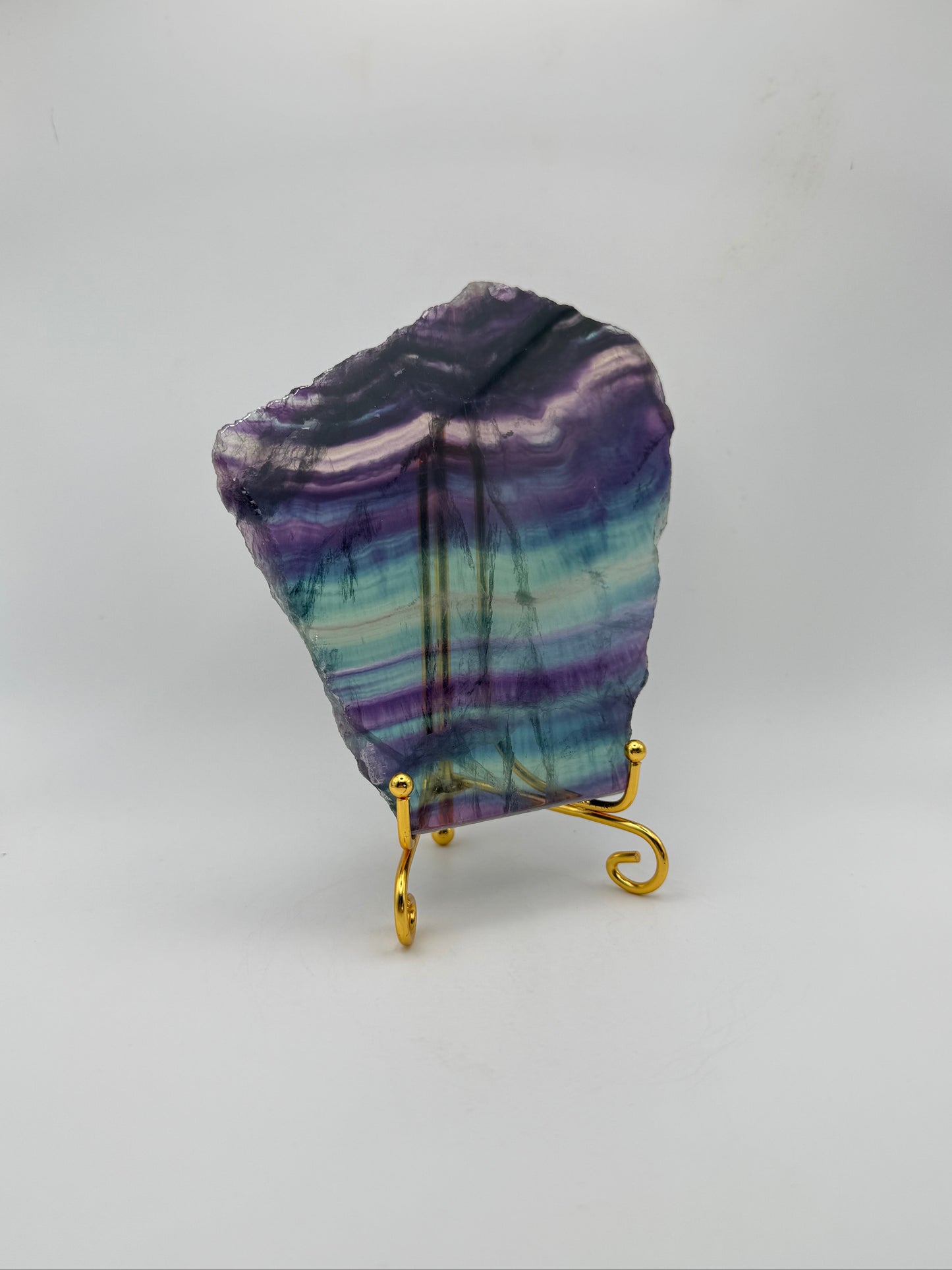 Rainbow Fluorite slab with amazing green, blue, and purple colors.