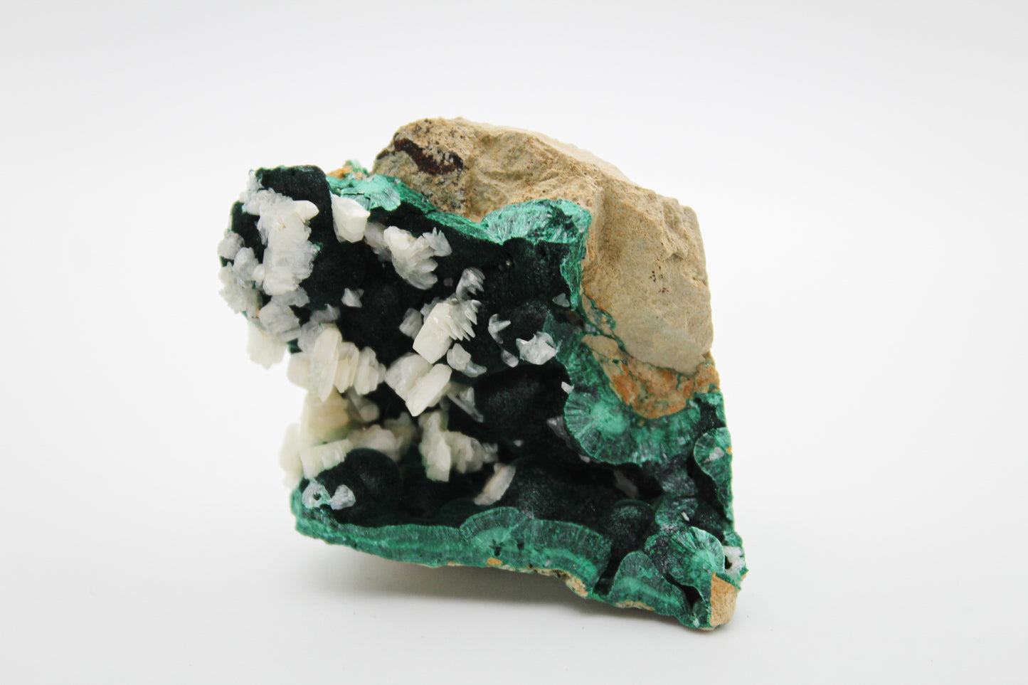 Raw velvet malachite with calcite specimen