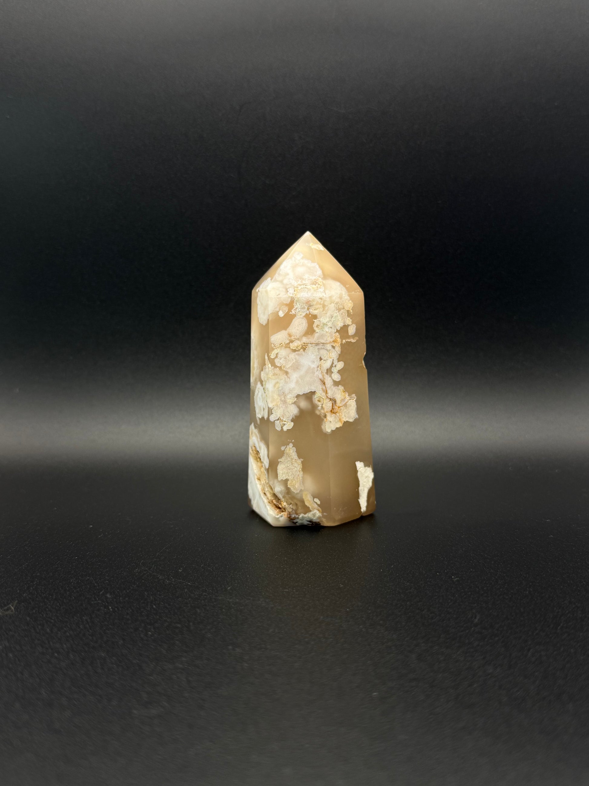 Flower agate polished crystal tower.