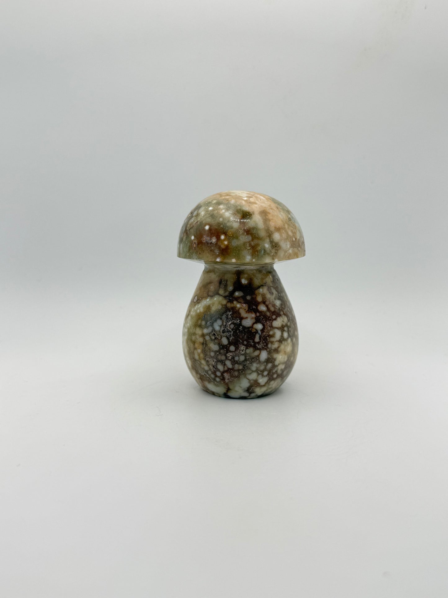Ocean jasper stone in the shape of a mushroom.