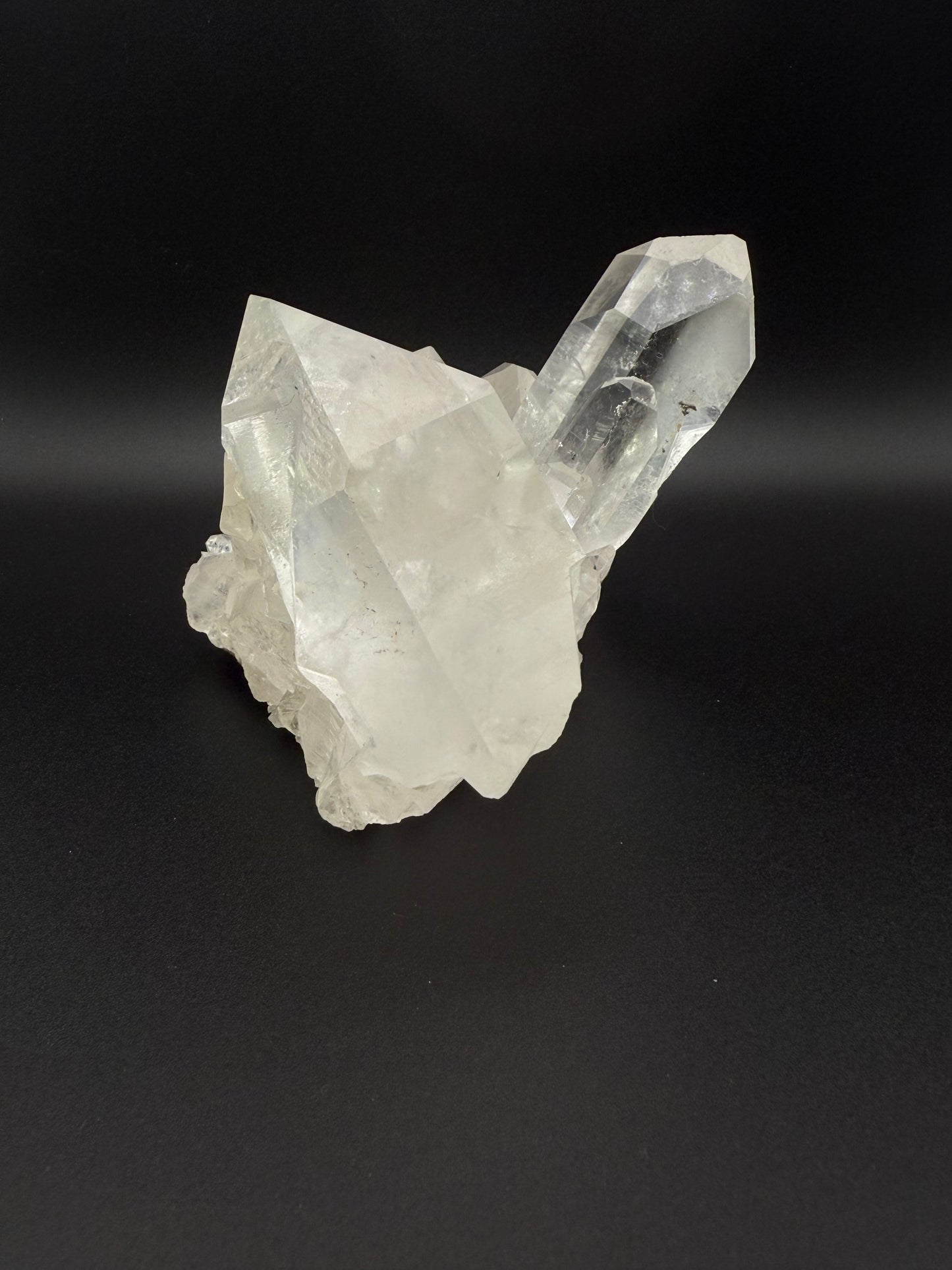 Large cluster of clear quartz crystals.