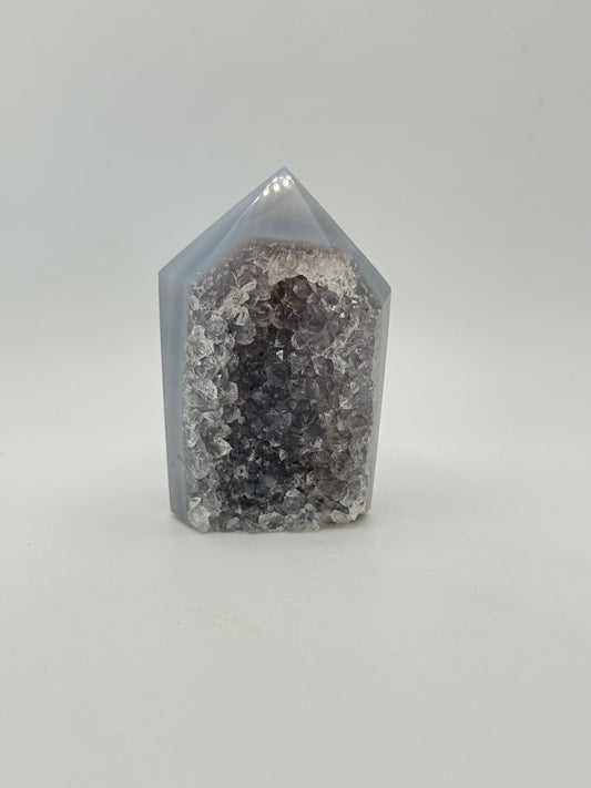 Polished druzy agate tower.