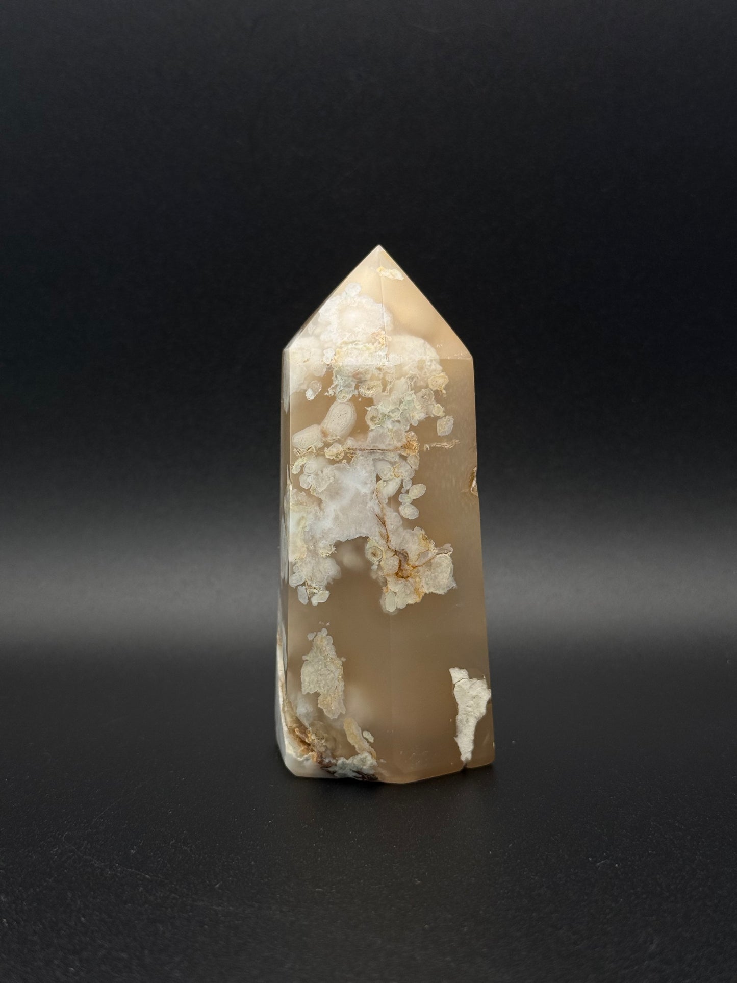 Flower agate polished crystal tower.