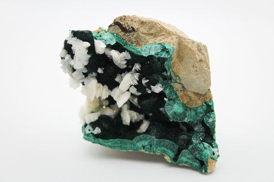 Raw velvet malachite with calcite specimen
