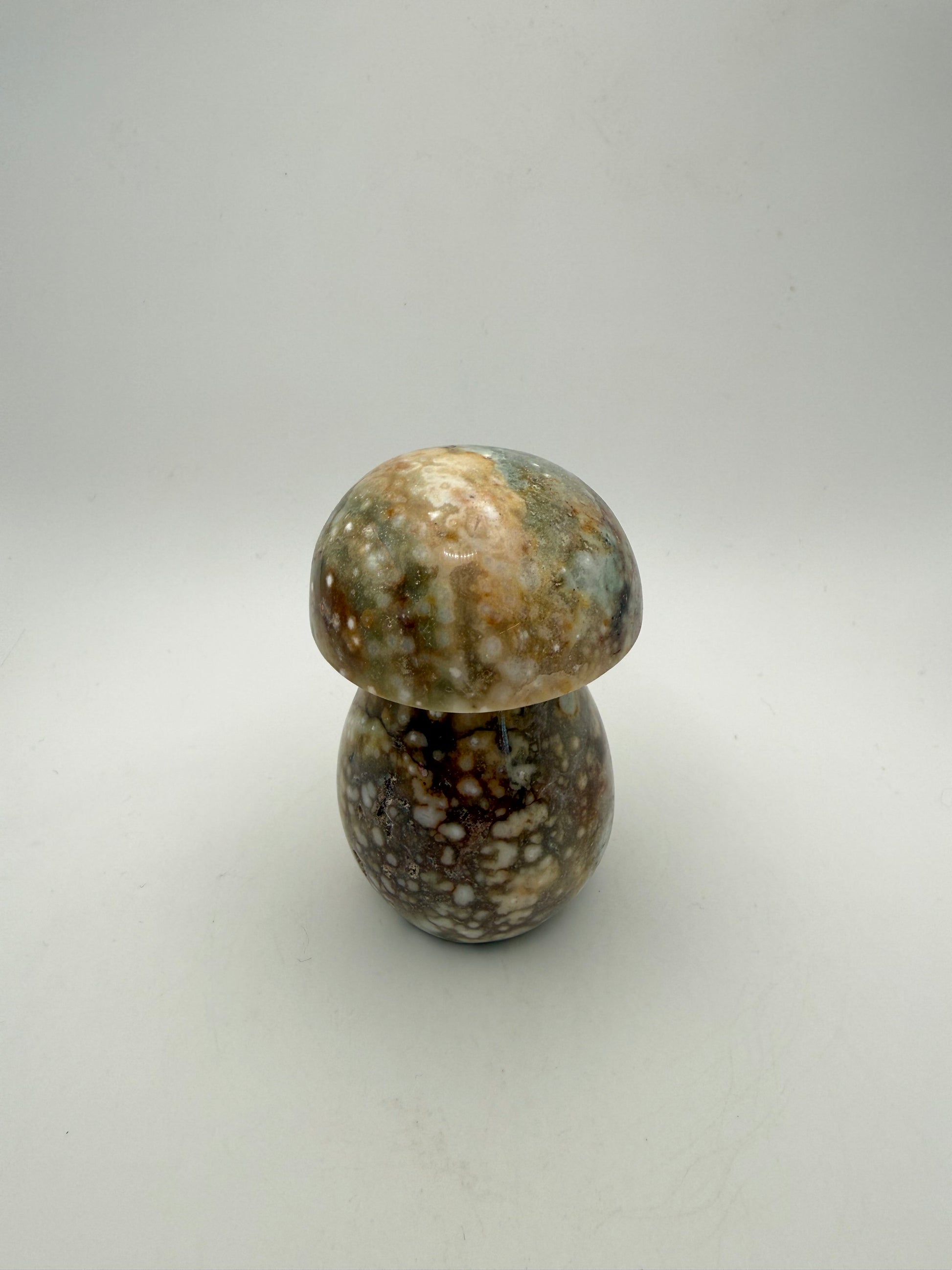 Ocean jasper stone in the shape of a mushroom.