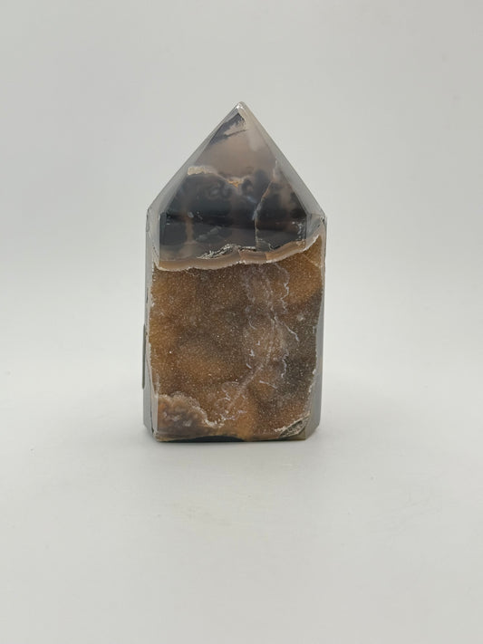 Polished druzy agate tower.