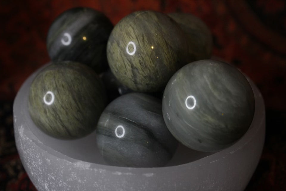 Green hair jasper spheres