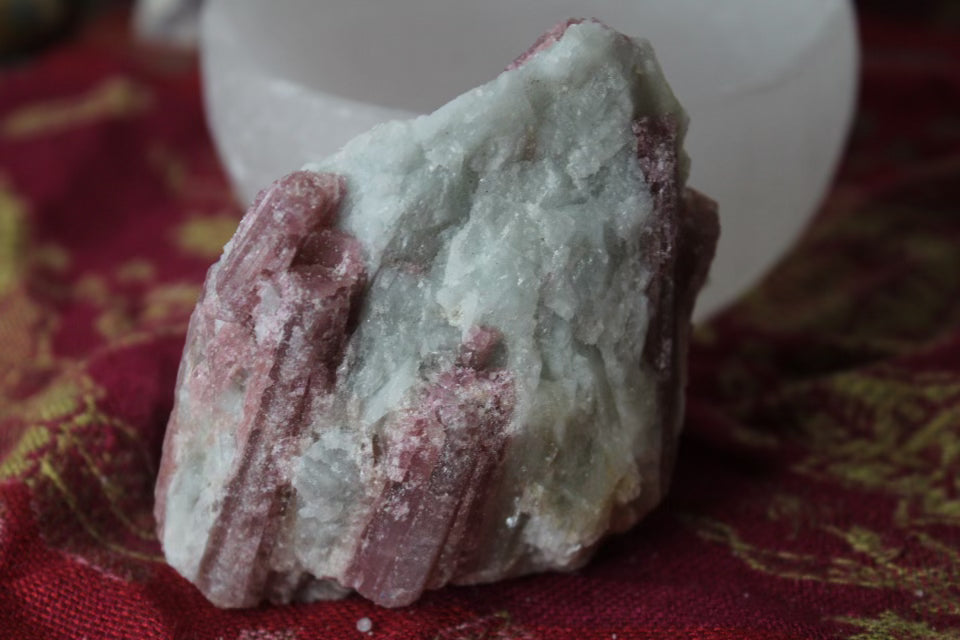 Raw pink tourmaline crystal