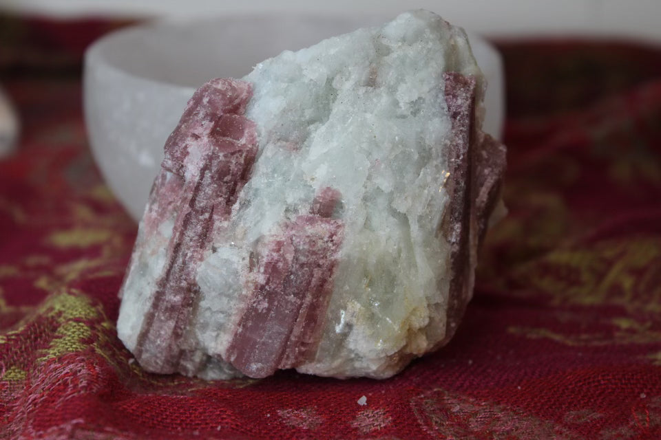 Raw pink tourmaline crystal